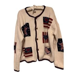 Norm Thompson Star Heart United States USA Flag Cardigan Sweater Size Large